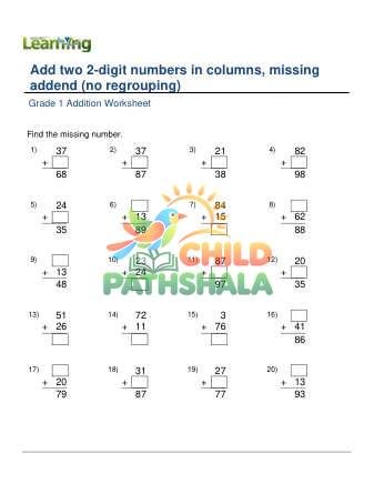 Preview of Add 2 2 Digit Numbers Missing Addend No Regrouping D