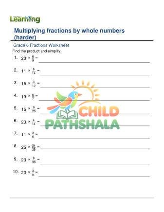 Multiplying Fractions With Whole Numbers Hard F Worksheet for Grade 6