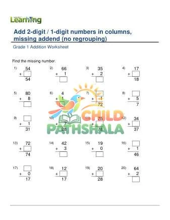 Preview of Add 2 Digit 1 Digit Numbers Missing Addend No Regrouping