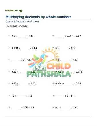 Preview of Multiplying Whole Numbers And Decimals Missing Factor