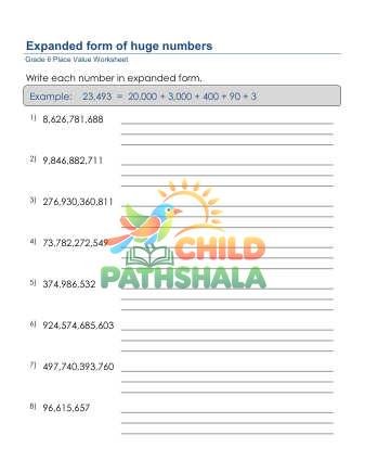 Place Value Expanded Form 12 Digits D Worksheet for Grade 6