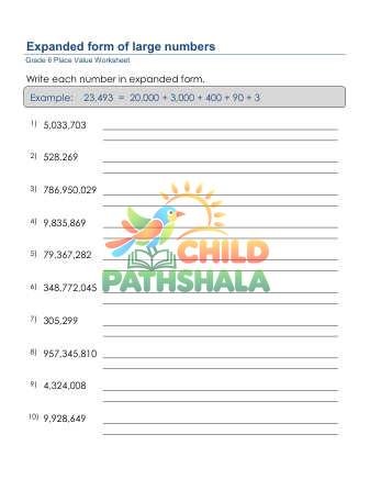 Place Value Expanded Form 9 Digits B