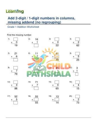Preview of Add 2 Digit 1 Digit Numbers Missing Addend No Regrouping F