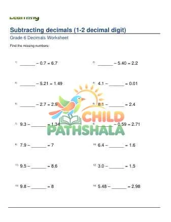 Preview of Subtracting Decimals 1 2 Digit Missing Minuend Subtrahend