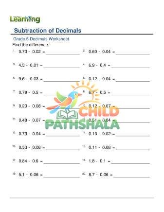 Subtracting Decimals Mentally 1 2 Decimal Digits B