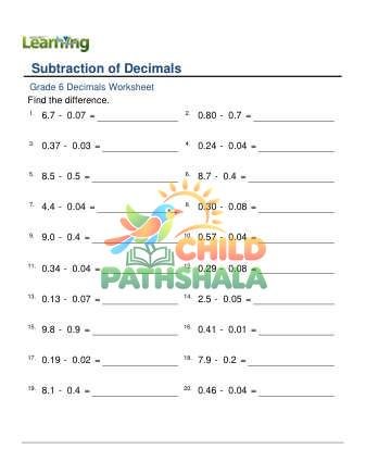Subtracting Decimals Mentally 1 2 Decimal Digits C