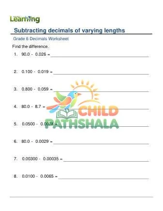 Preview of Subtracting Decimals Of Varying Lengths