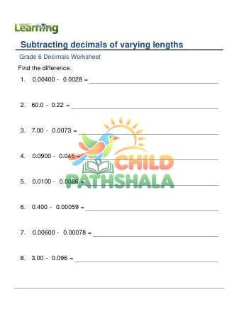 Subtracting Decimals Of Varying Lengths B