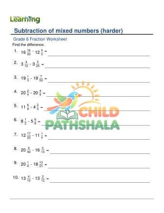 Subtracting Mixed Numbers Denominators To 60 D