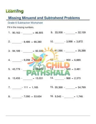 Preview of Subtraction Missing Number