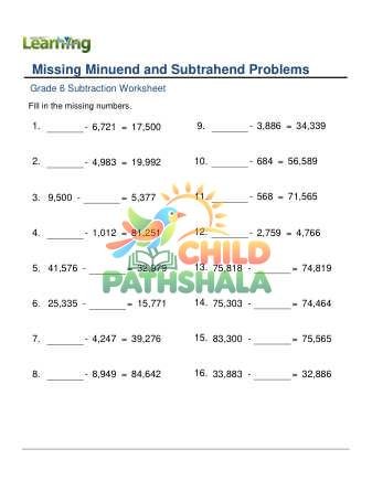 Subtraction Missing Number B