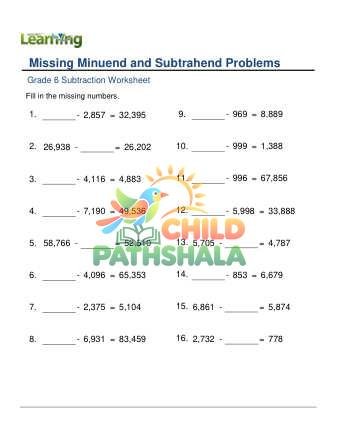 Subtraction Missing Number C Worksheet for Grade 6