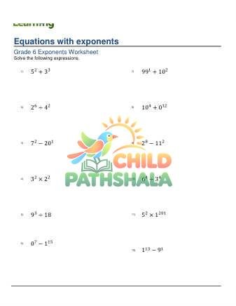 Exponents Equations A Worksheet for Grade 6