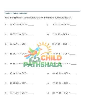 Preview of Greatest Common Factor Gcf 3 Numbers 2 100 A