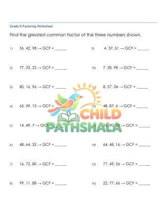 Preview of Greatest Common Factor Gcf 3 Numbers 2 100