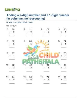 Preview of Add In Columns 2 Digit Plus 1 Digit No Regrouping