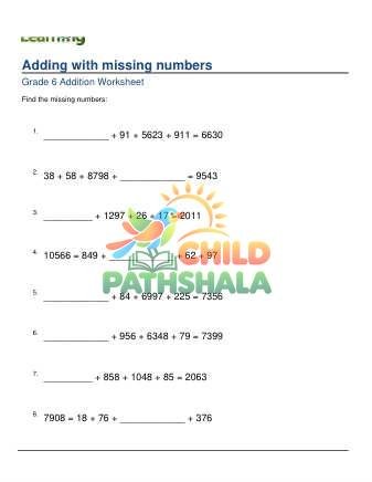 Missing Addend Problems 1 A Worksheet for Grade 6