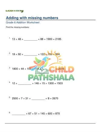 Preview of Missing Addend Problems 2