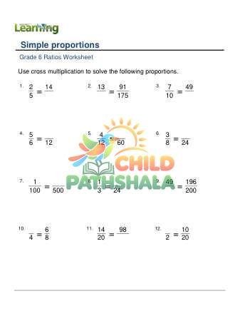 Proportions Whole Numbers D Worksheet for Grade 6