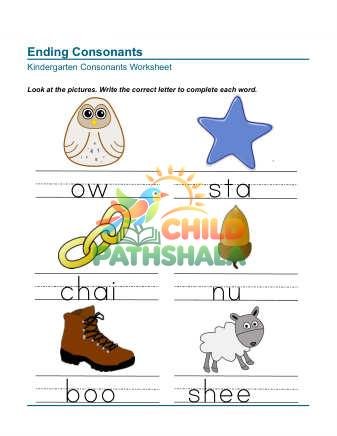 Picture Write Letters Ending Consonants 4 Worksheet for Kindergarten