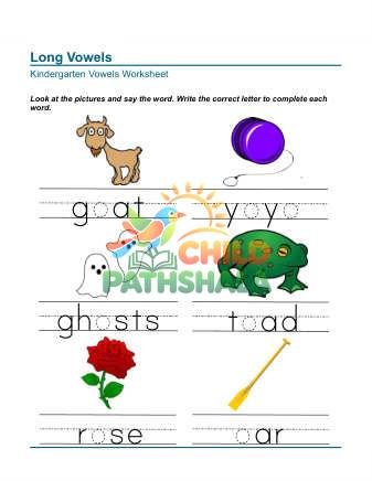 Picture Write Letters Long Vowels O Worksheet for Kindergarten