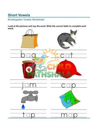 Picture Write Letters Short Vowels 1 Worksheet for Kindergarten