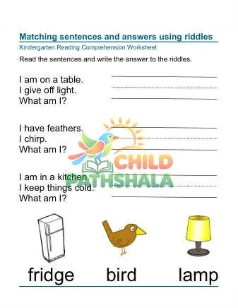 Preview of Reading Comprehension Matching Riddle Sentences