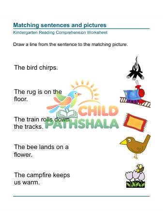 Reading Comprehension Matching Sentences Pictures 3 Worksheet for Kindergarten