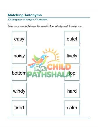 Matching Draw Line Antonyms 4 Worksheet for Kindergarten