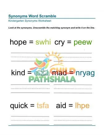Preview of Matching Synonyms Unscramble Word