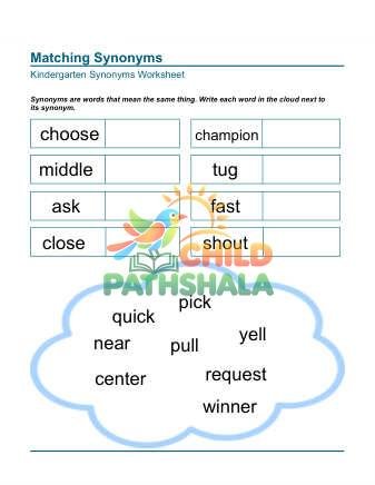 Matching Write Word Synonyms 3 Worksheet for Kindergarten