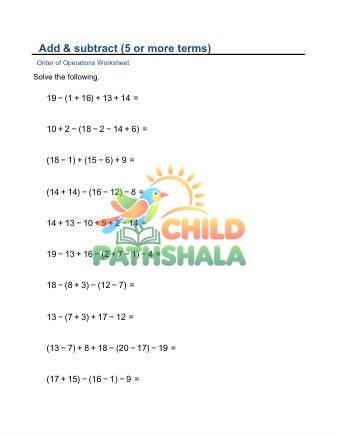 Add Subtract 5 Or More Terms D Worksheet for Grade 1