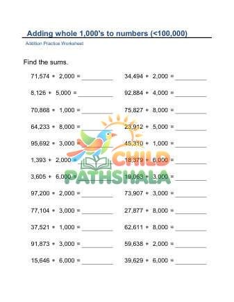 Adding Whole Thousands To Numbers D Worksheet for Kindergarten