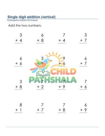 Addition Of Two 1 Digit Numbers 6 Worksheet for Kindergarten