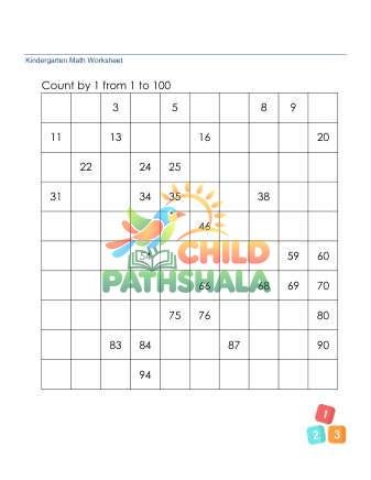 Counting Missing Number Sequence 1 100 Worksheet for Kindergarten