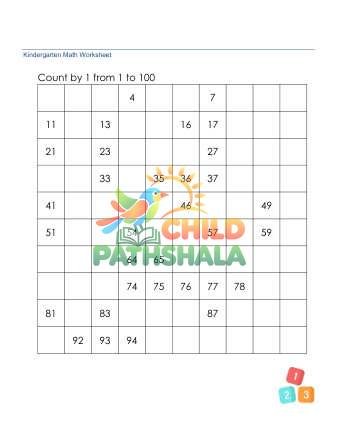 Counting Missing Number Sequence 1 100 C Worksheet for Kindergarten