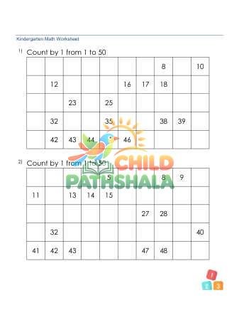 Counting Missing Number Sequence 1 50 B Worksheet for Kindergarten