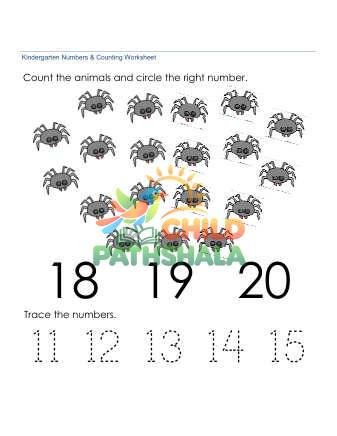 Counting Number Recognition 19 Worksheet for Kindergarten