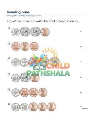 Counting Small Coins E Worksheet for Kindergarten