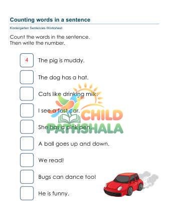 Counting Words Sentence Ftf Worksheet for Kindergarten