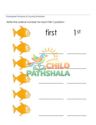 Ordinal Numbers Writing 3 Worksheet for Kindergarten