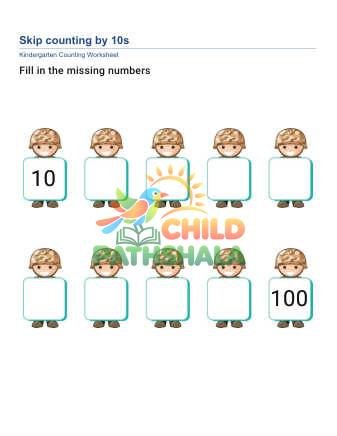 Skip Counting By Tens B Worksheet for Kindergarten