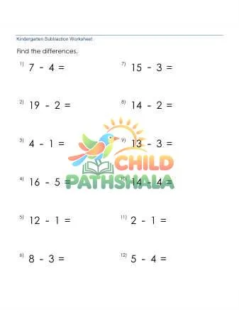 Preview of Subtraction 1 Digit From 20 No Borrow