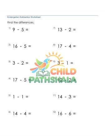 Preview of Subtraction 1 Digit From 20 No Borrow
