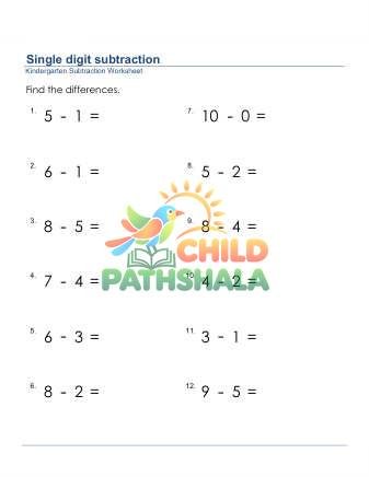 Subtraction Of Two 1 Digit Numbers