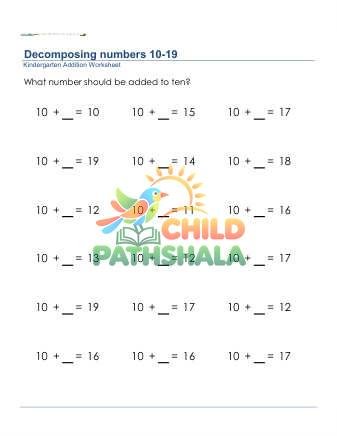 Decompose Numbers Teens E Worksheet for Kindergarten