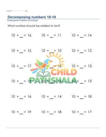 Decompose Numbers Teens F Worksheet for Kindergarten