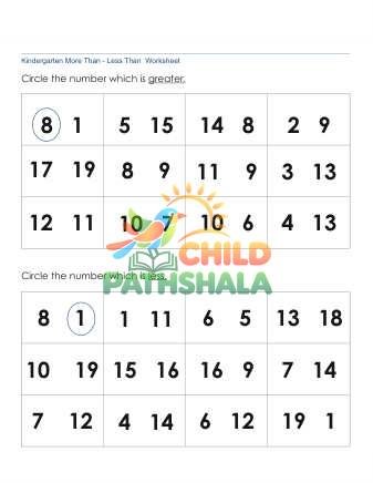 Greater Than Less Than Circles Up To 20 Worksheet for Kindergarten