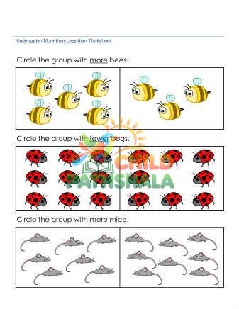 Learn More Than Less Than 3 Worksheet for Kindergarten