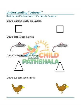 Positional Words Between 3 Worksheet for Kindergarten